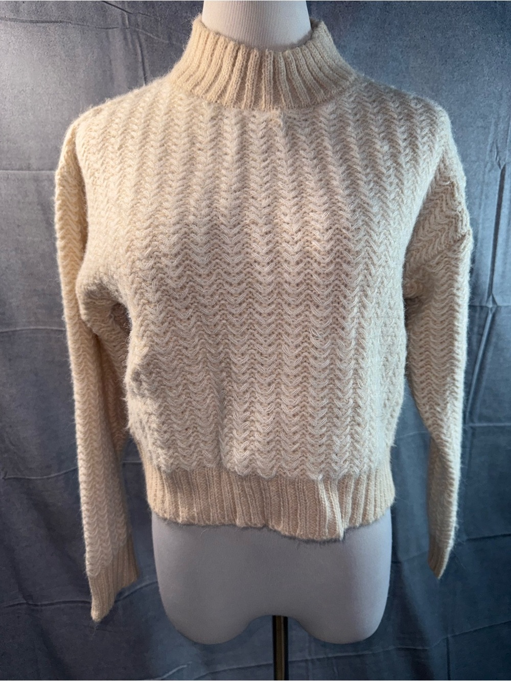 2061-So Me Cream Textured Mock Neck Sweater